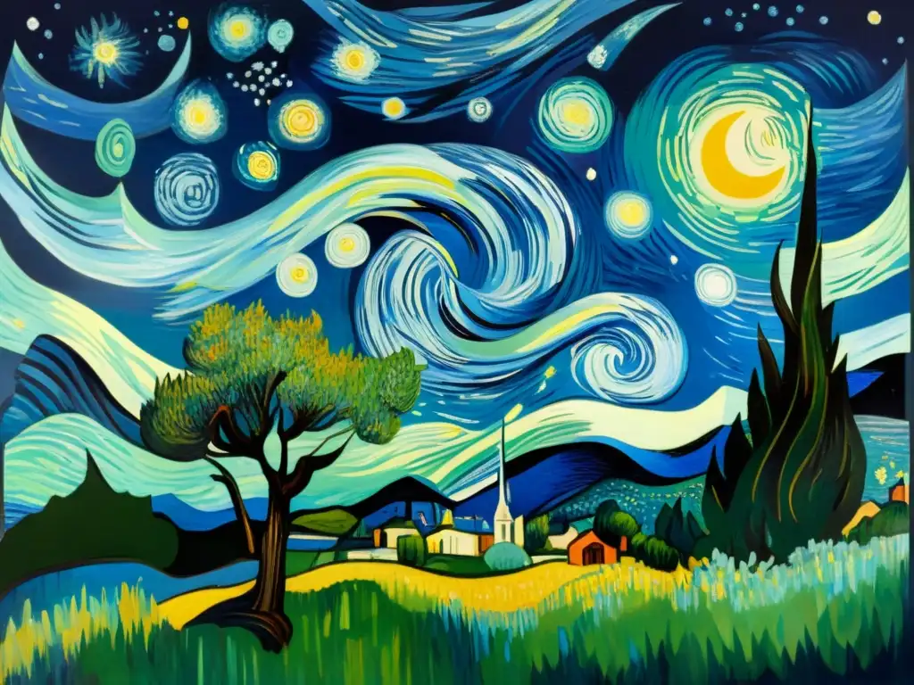 Una adaptación de 'La noche estrellada' de Vincent van Gogh, con sus intensos colores y pinceladas expresivas que evocan movimiento y emoción