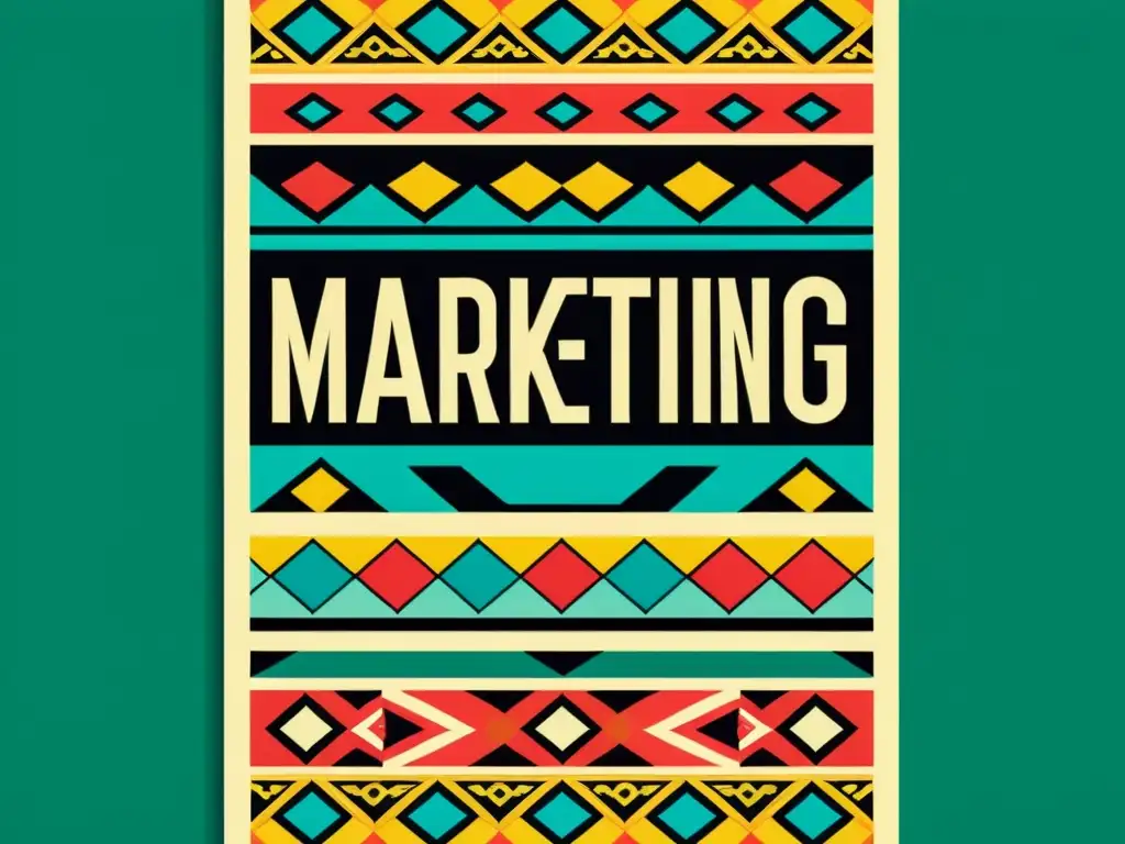 Un afiche de marketing vintage con patrones culturales, colores vibrantes y detalles intrincados