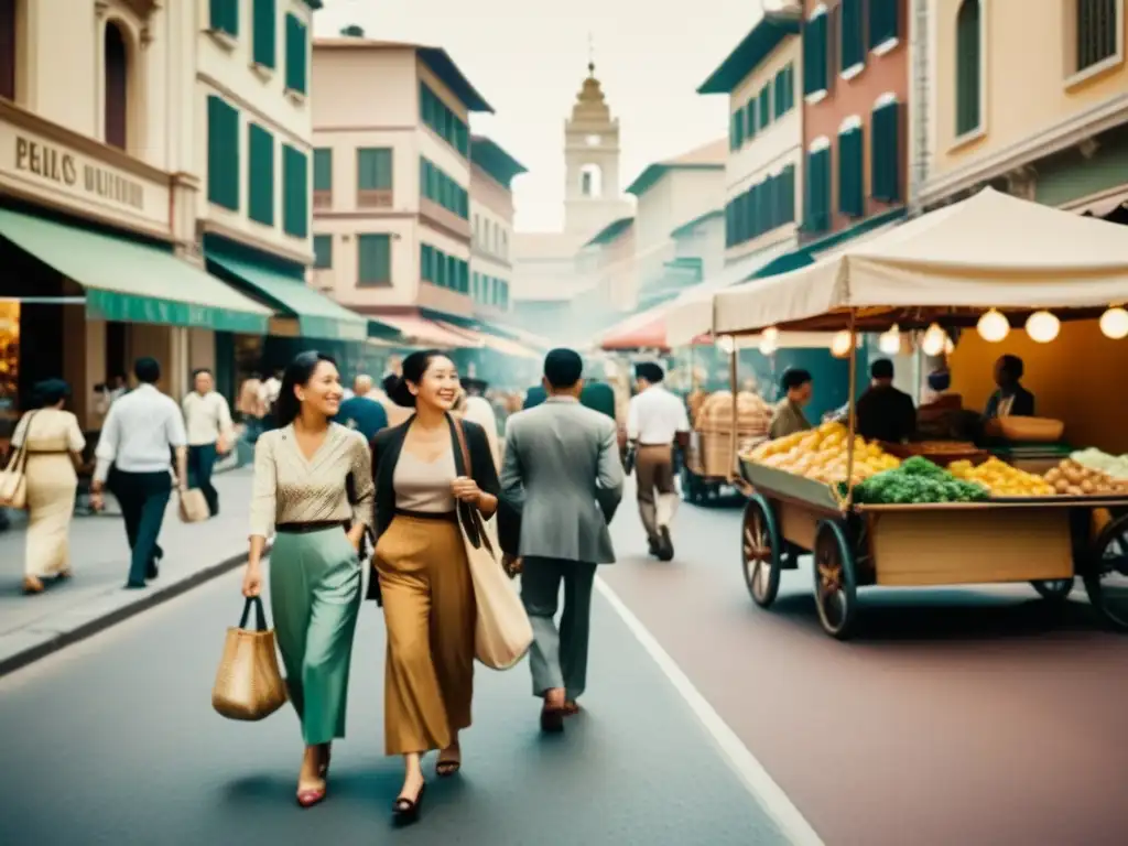 Una animada calle urbana con diversidad cultural en patrones y personas