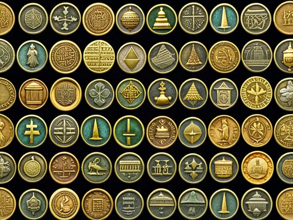 Antiguas monedas y medallones: Tesoros de la historia Antiguas monedas y medallones, con patrones e historias enigmáticas
