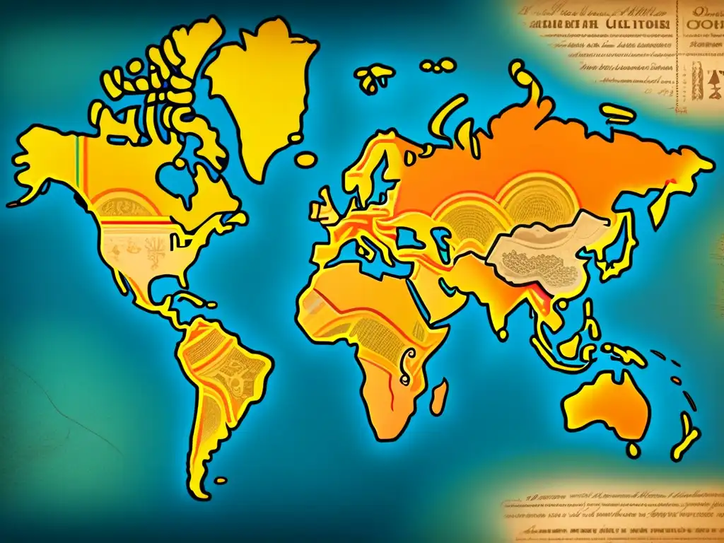 Antiguo mapa con patrones culturales detallados que representan diversidad