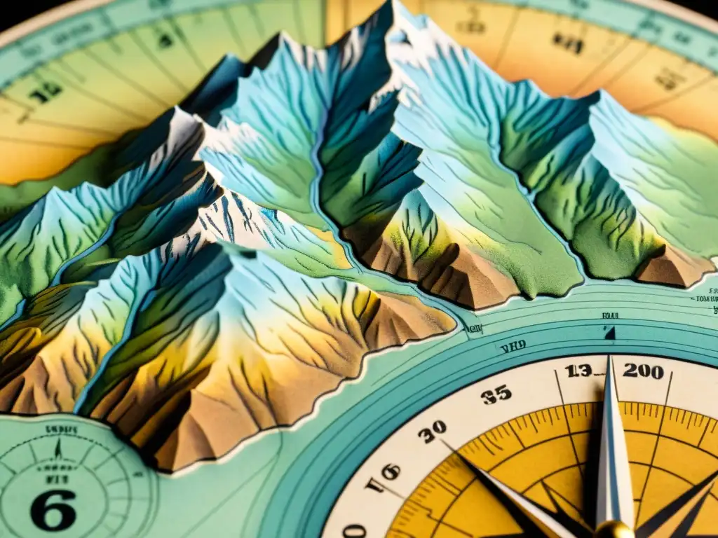 Mapa topográfico vintage de una cordillera Un antiguo mapa topográfico de una cordillera, con líneas de contorno intrincadas y sombreado para representar las altitudes y la geografía
