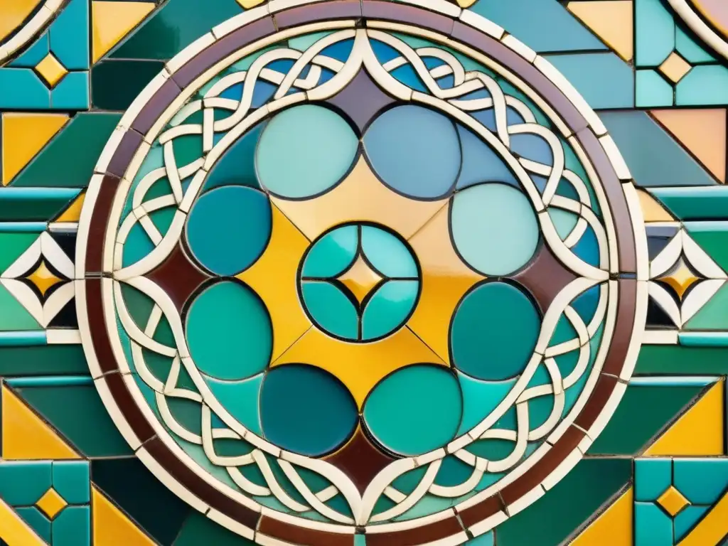 Un antiguo mosaico árabe con intrincados patrones geométricos y colores vibrantes, muestra la influencia del arte árabe en la arquitectura tradicional