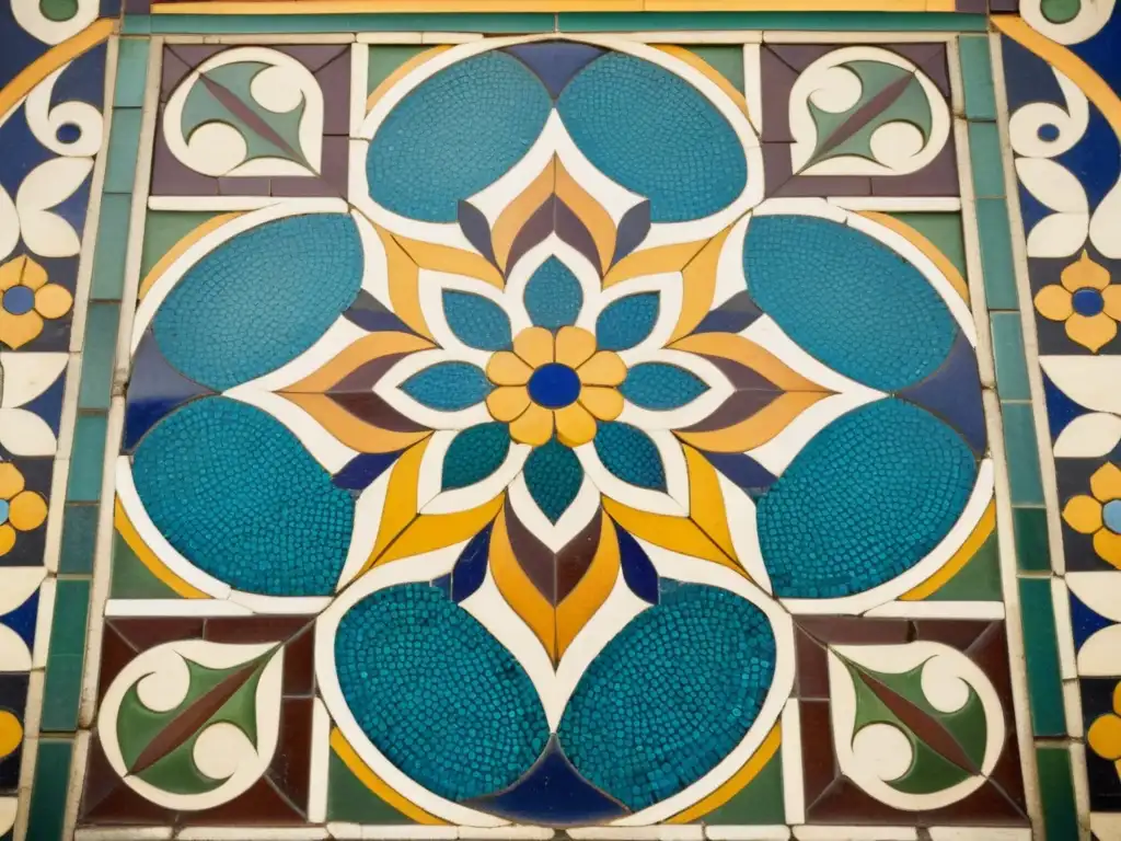 Un antiguo suelo de mosaico con patrones artísticos en arquitectura, evocando belleza y artesanía atemporal