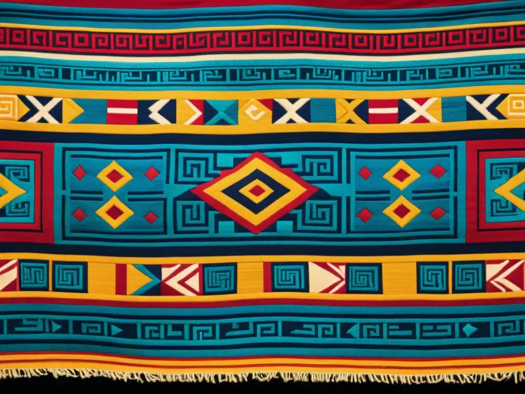 Antiguo textil maya con patrones multicolores que representan el significado de los patrones multicolores en el arte