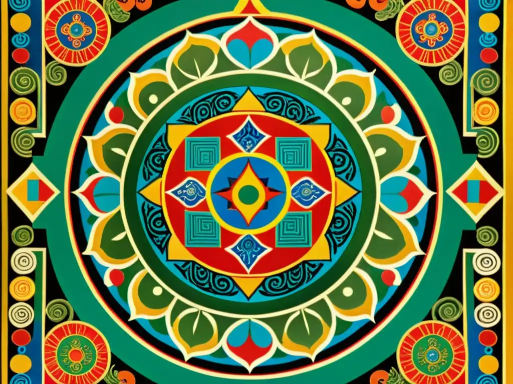 Antiguo mandala tibetano con significado patrones espirituales Tíbet, colores vibrantes y símbolos sagrados