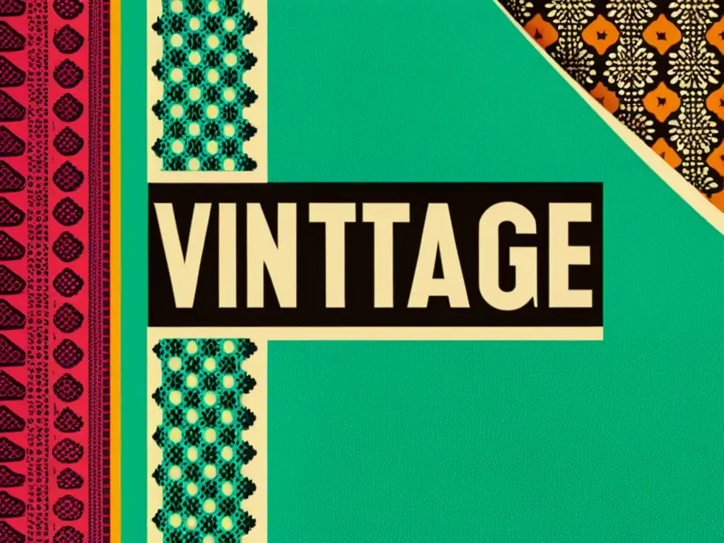 Un anuncio textil vintage con estampados llamativos y colores vibrantes, evocando nostalgia y creatividad