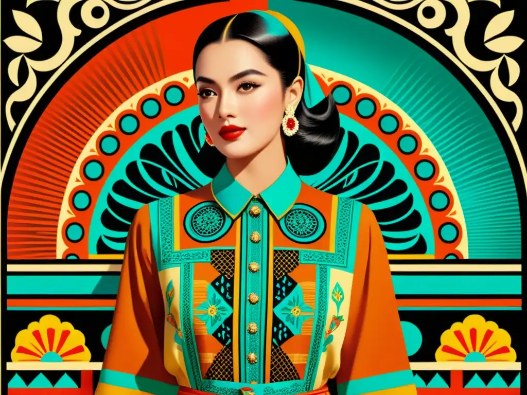 Anuncio vintage con patrones y simbolismo cultural Anuncio vintage con vibrantes patrones culturales en publicidad del siglo XX, evocando nostalgia y resonancia cultural