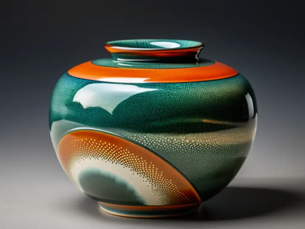 Arte raku japonés imperfecciones: pieza de cerámica con patrones de craquelado y tonos cálidos, evocando historia y artesanía japonesa