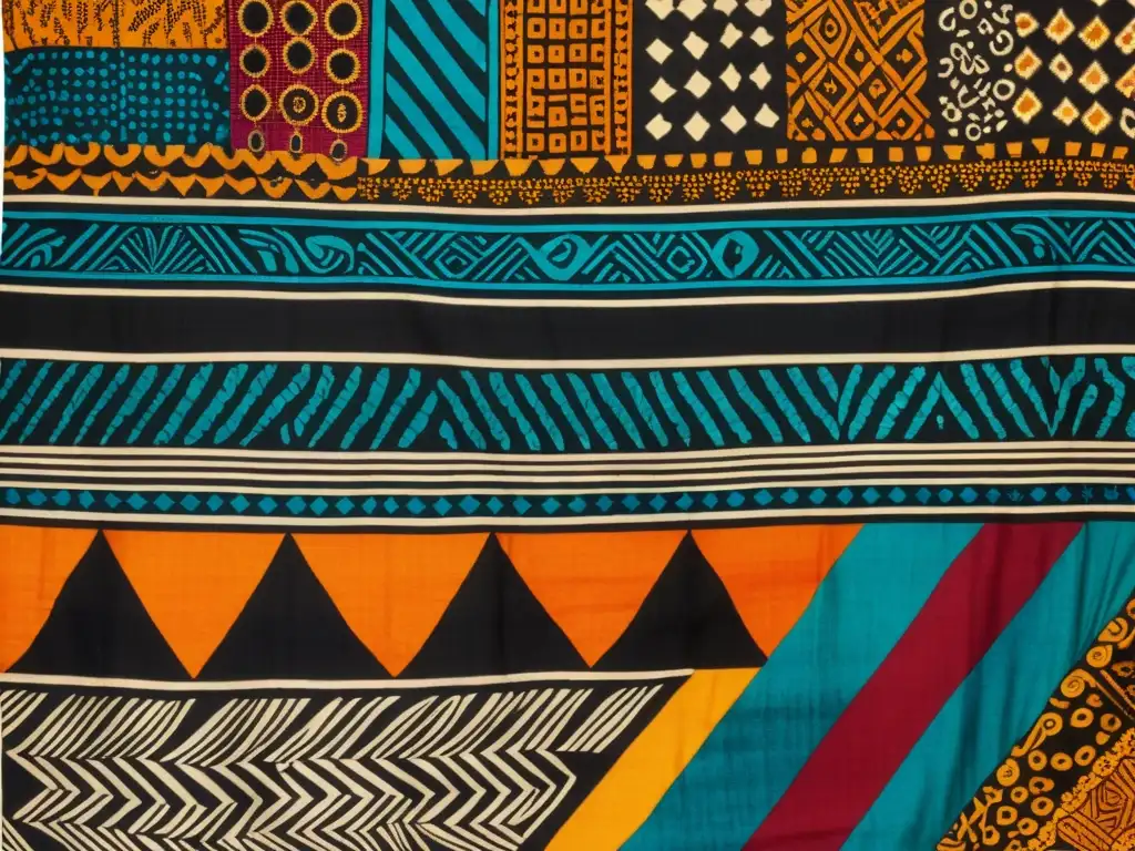 Arte resistencia cera África Occidental: Textil vintage batik con vibrantes colores y patrones geométricos tradicionales, una obra de arte atemporal