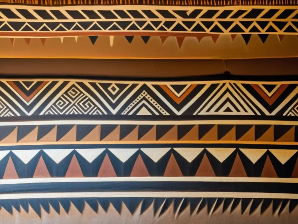 Arte safari artístico con patrones tribales africanos en cabaña de barro, cálido y nostálgico