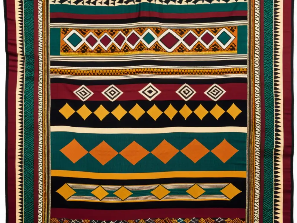 Arte textil de culturas ancestrales: Intrincados patrones y colores vibrantes en una pieza africana vintage