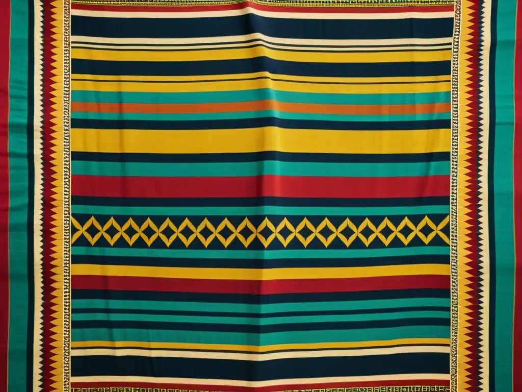 Arte textil de culturas ancestrales: fotografía vintage de un tejido colorido y detallado, resaltando su artesanía y significado cultural