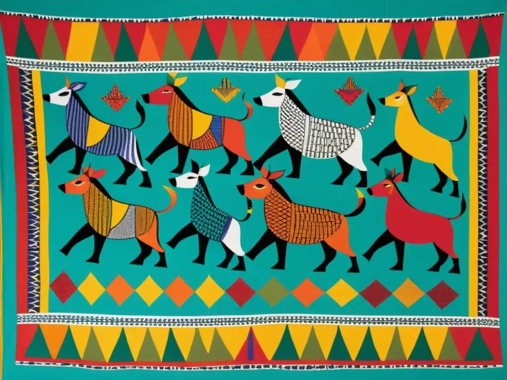 Arte textil Gond de India central: vibrantes colores y patrones geométricos que capturan la rica tradición de la tribu