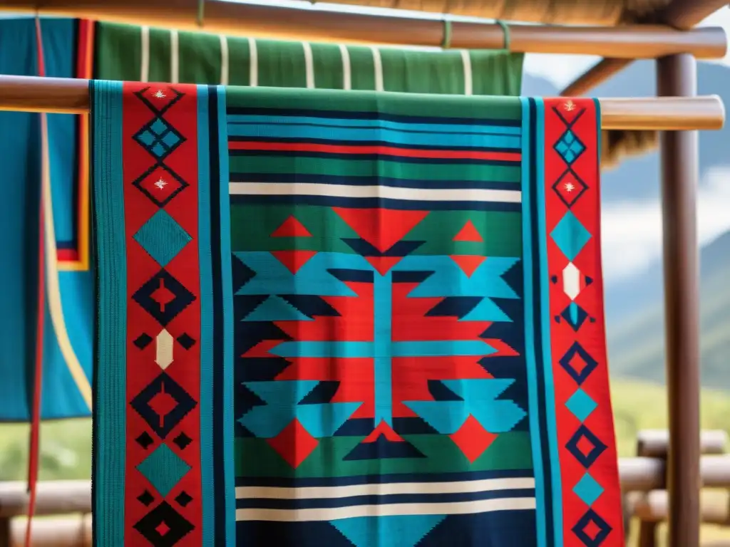 Arte textil Mapuche: antiguo telar con patrones y símbolos, reflejo de su significado cultural y simbólico