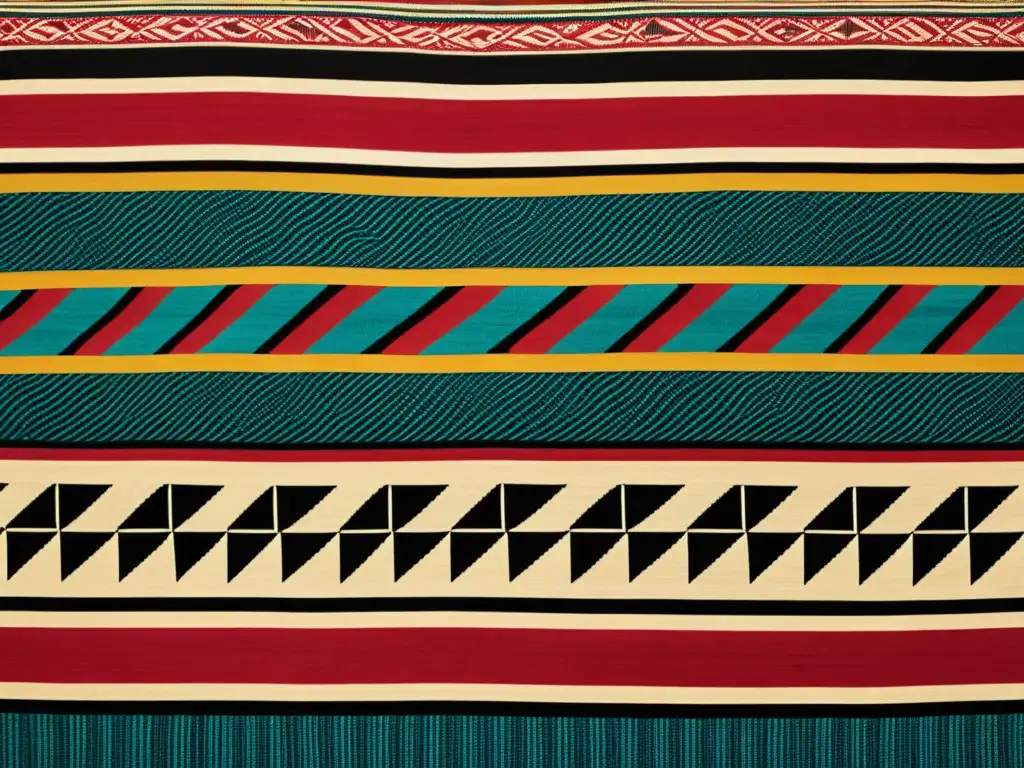 Arte textil tribal de culturas remotas: tejido vintage con patrones y colores vibrantes, reflejo de la artesanía ancestral