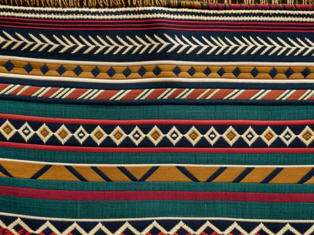 Arte textil tribal de culturas remotas: Detalle de una pieza vintage con símbolos y motivos tribales, tejida con maestría y cargada de historia