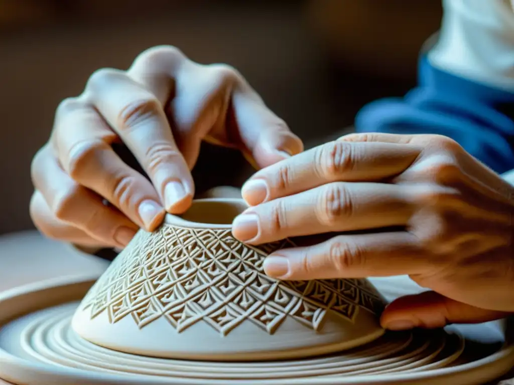 Un artesano moldea arcilla en Faenza, mostrando la tradición italiana de patrones cerámicos en una imagen vintage