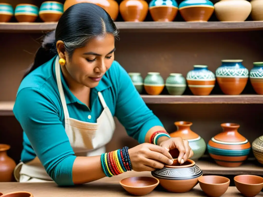 Un artesano colombiano crea patrones ancestrales en cerámica, mostrando la rica herencia cultural de Colombia