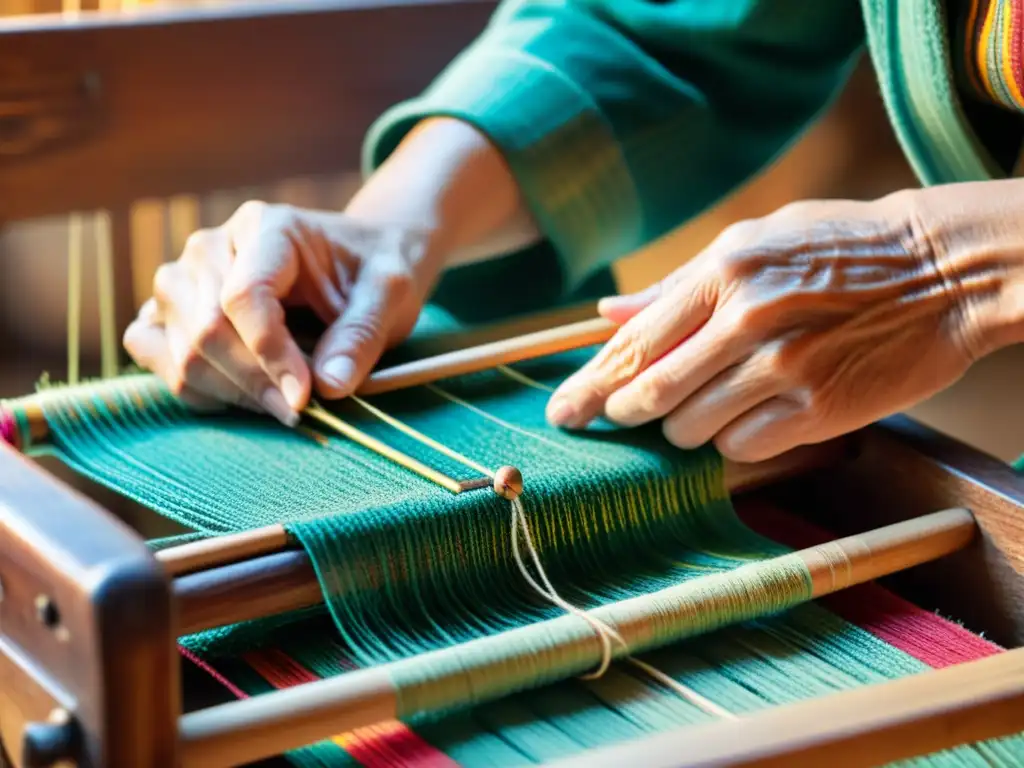 Un artesano experimentado teje patrones tradicionales en la era digital, con dedicación y maestría