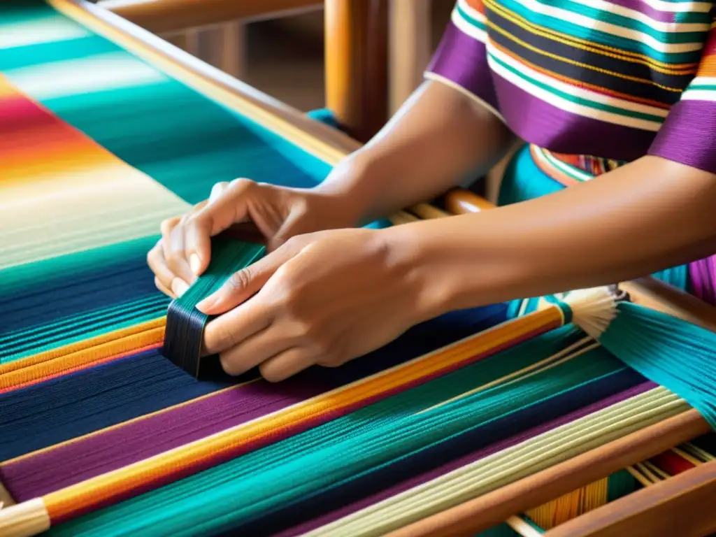 Un artesano experto teje con destreza el prestigioso textil Aso Oke en un telar de madera, destacando la meticulosa artesanía y la herencia cultural