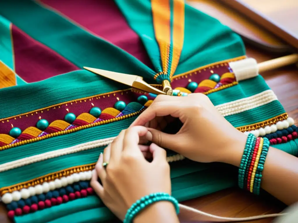 Artesanía textil: Tradición y modernidad entrelazadas Un artesano habilidoso entrelaza patrones nativos con técnicas modernas, fusionando tradición y contemporaneidad con elegancia artística
