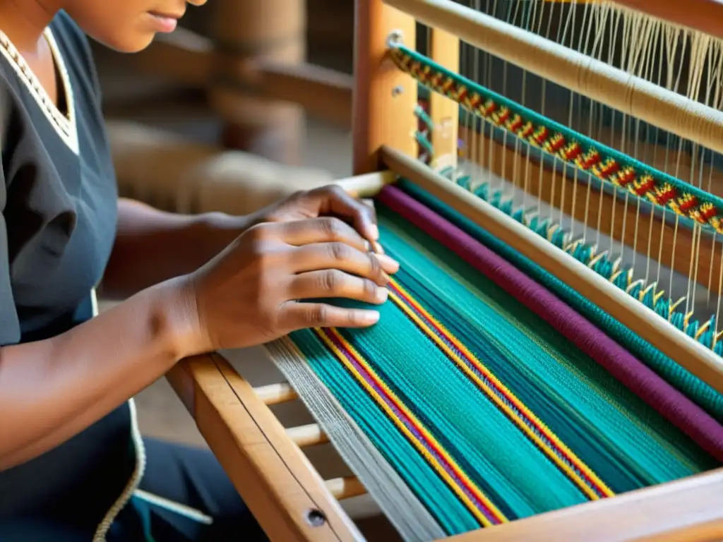 Un artesano indígena teje patrones tradicionales en un telar vintage, evocando herencia y destreza