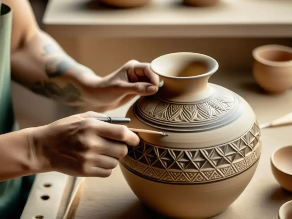 Un artesano pintando a mano un delicado jarrón de cerámica