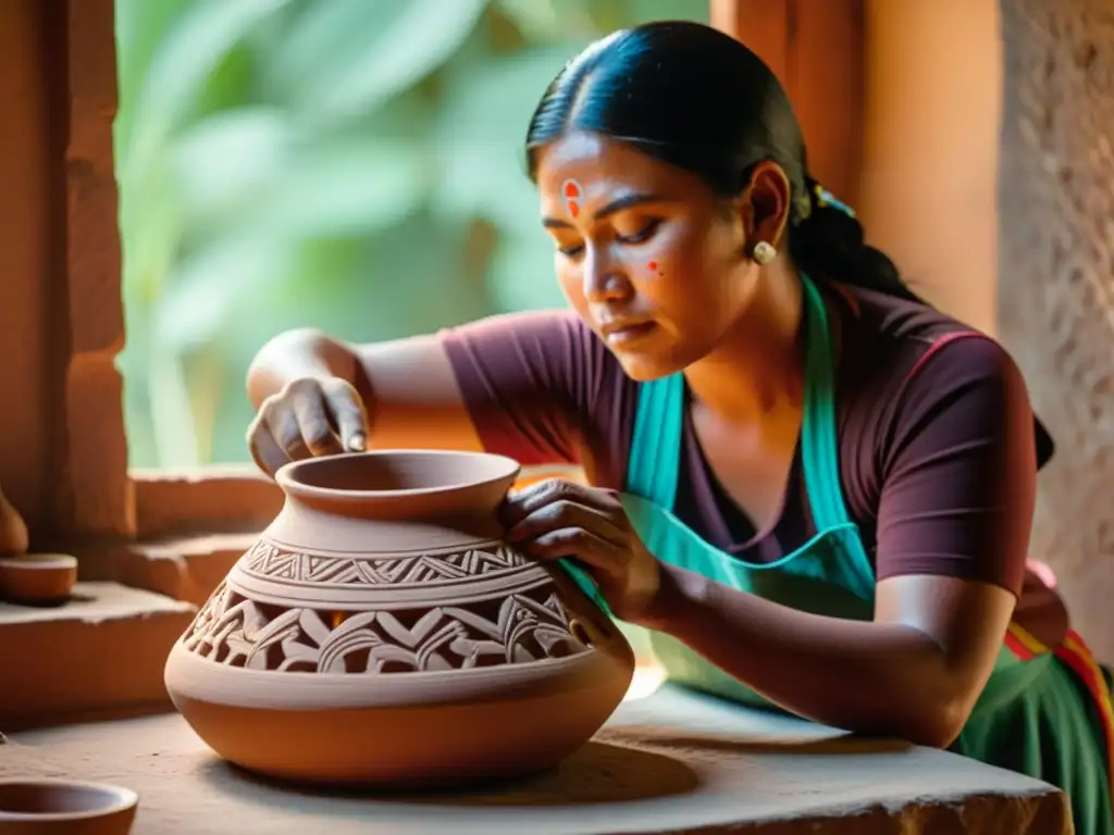 Un artesano maya crea con destreza una vasija de barro, decorada con diseños tradicionales