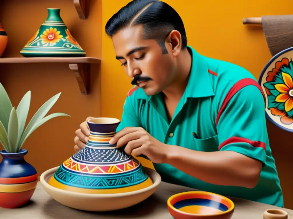 Un artesano mexicano crea patrones en cerámica con Realidad Aumentada para patrones artísticos, fusionando tradición con tecnología