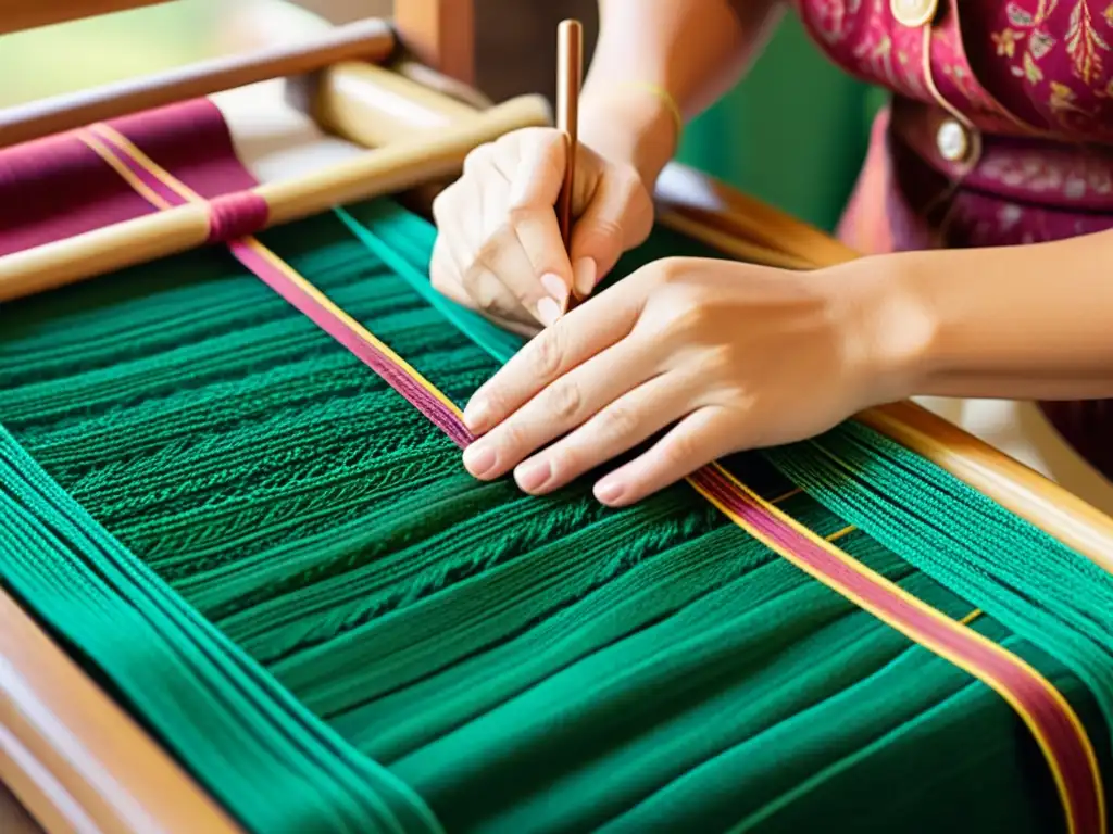 Un artesano crea un patrón textil vintage con hilos vibrantes