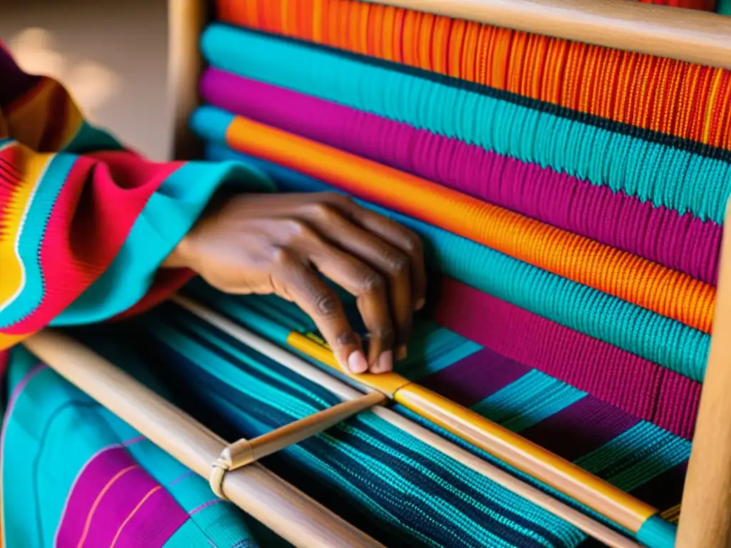 Un artesano wayuu tejiendo con destreza en telar, mostrando la evolución del arte de tejido wayuu