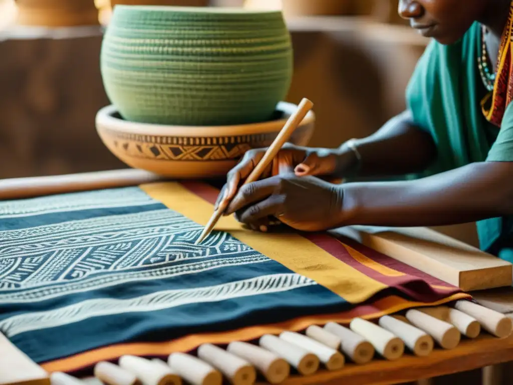 Artesanos africanos crean estampados tribales en tela con técnicas tradicionales