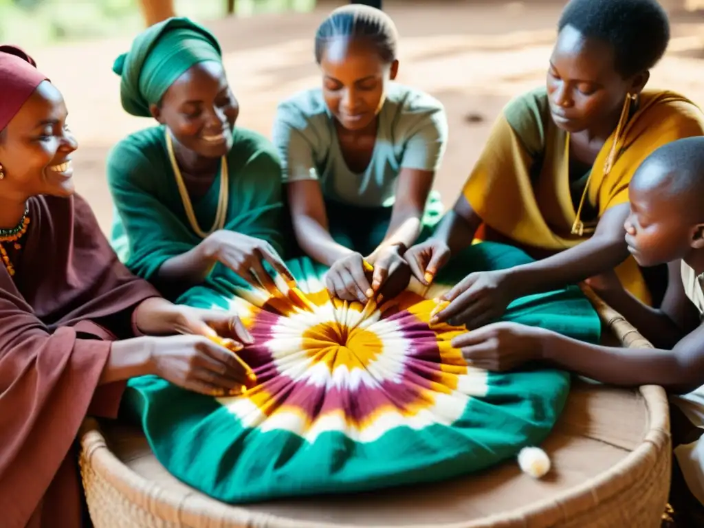 Artesanos africanos practicando métodos ecológicos en la producción textil, teñido a mano en la naturaleza