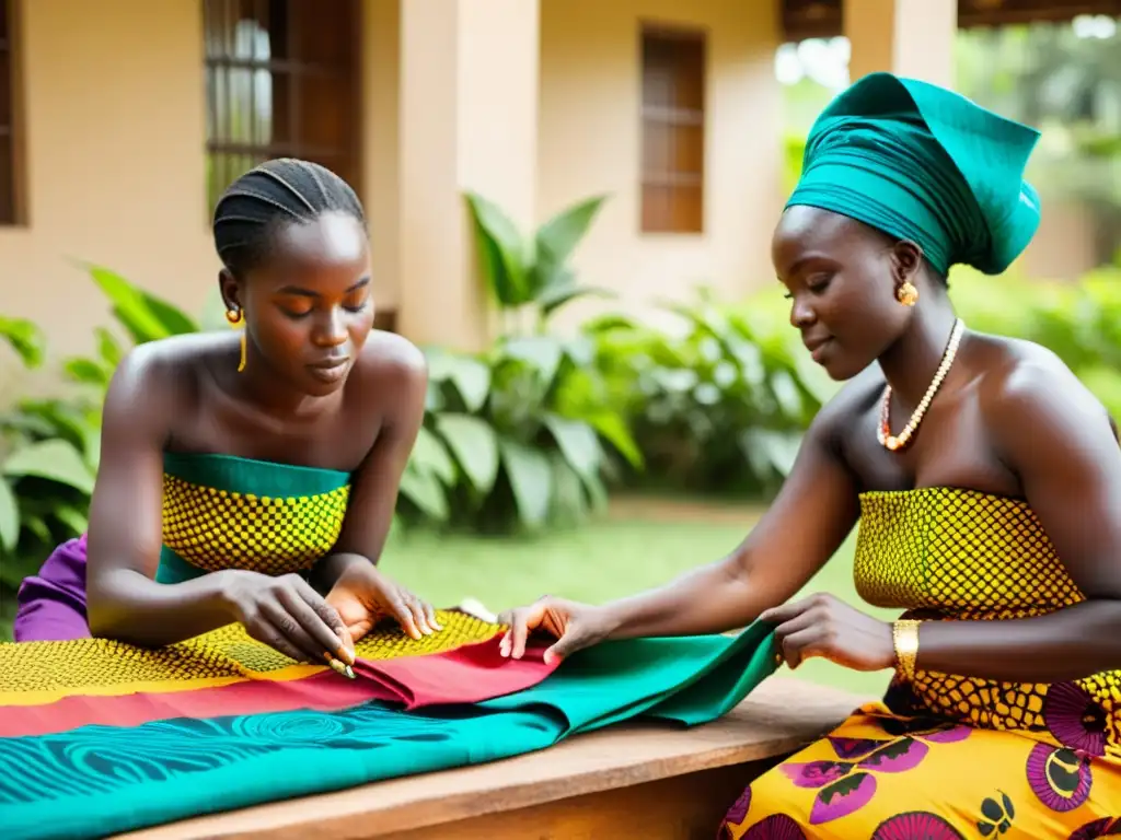 Artesanos expertos tiñen a mano vibrante Kitenge en un patio soleado, capturando la belleza del tejido tradicional moda global