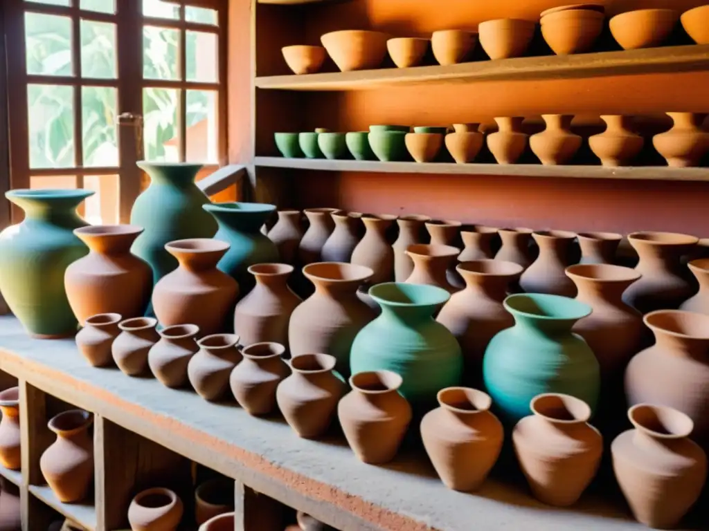 Artesanos indios moldean y pintan hermosas piezas de cerámica en un taller tradicional, mostrando la diversidad del arte cerámico de la India