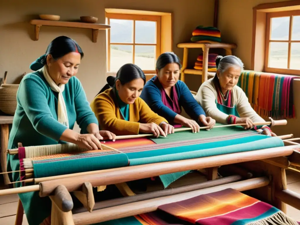 Artesanos tejiendo en taller de tejidos patagónicos, reflejando su impacto cultural