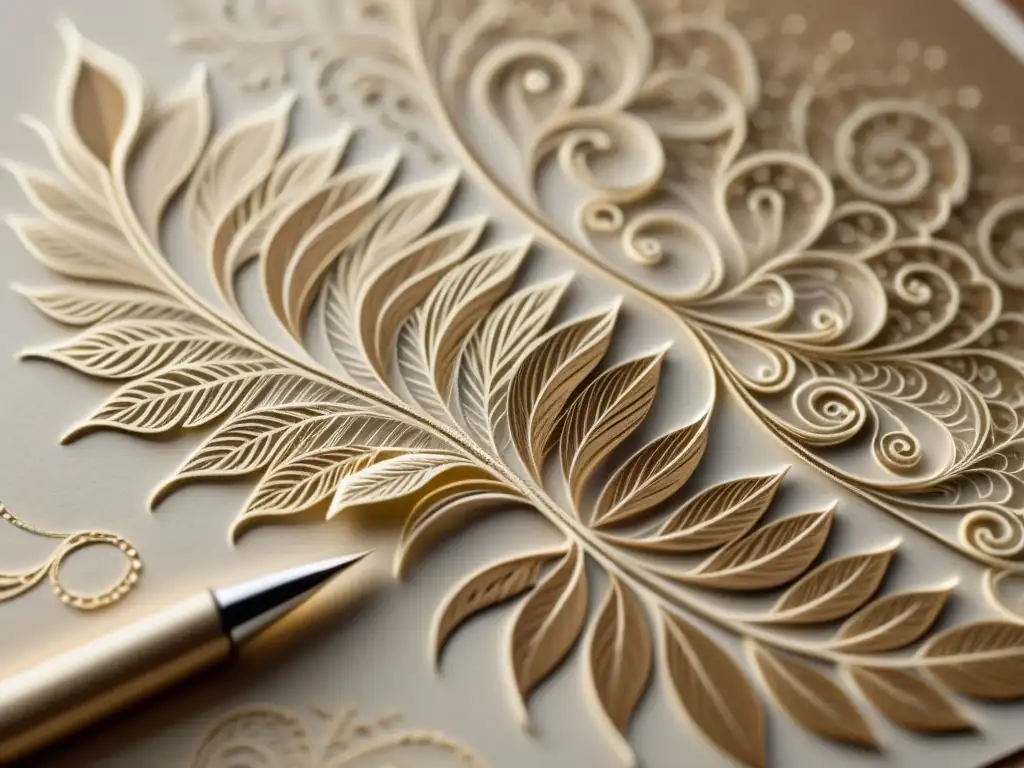 Creación artesanal de patrón vintage con pluma y tinta sepia Un artista crea patrones artísticos para identidad de marca con una pluma y tinta sepia en papel texturizado, evocando un sentido cálido y artesanal