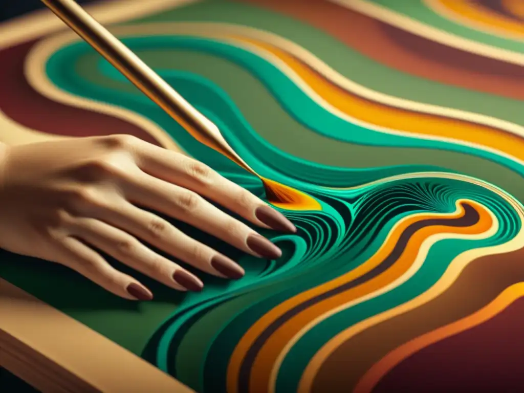 Artista crea patrones fluidos con software de diseño de arte en una ilustración vintage en 8k