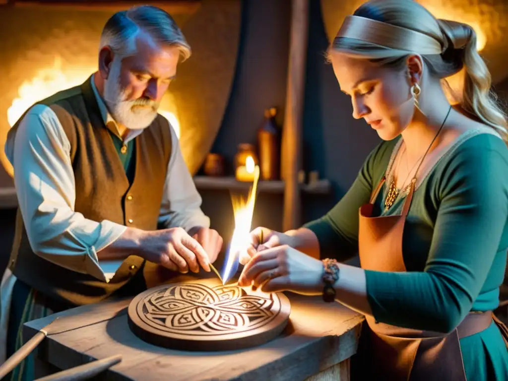 Artistas creando diseños celtas en Escocia con técnicas ancestrales y herramientas antiguas en talleres arte celta Escocia