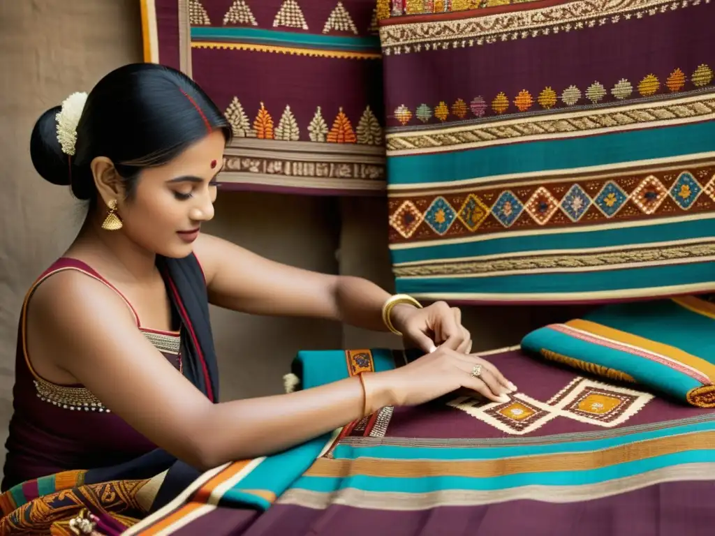 Artistas creando textiles tradicionales con técnicas centenarias, preservación de patrones artísticos globales
