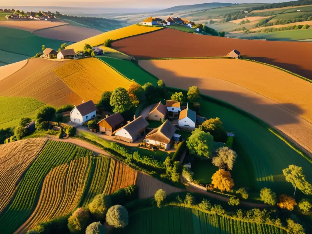 Un asentamiento rural vintage al atardecer con innovación en patrones de asentamiento rural