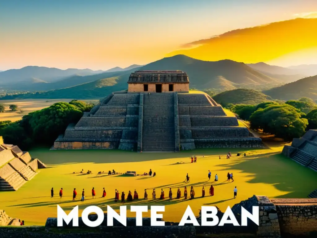 Un atardecer cálido ilumina las ruinas de Monte Albán, Oaxaca