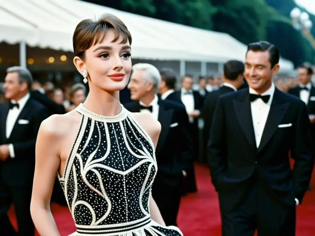 Audrey Hepburn deslumbra en la alfombra roja luciendo un vestido de patrones de lujo