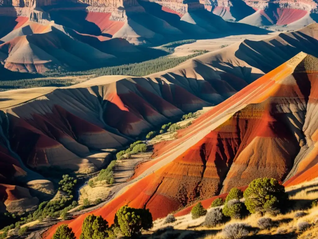 Belleza de fallas geológicas: Una imagen vintage de un paisaje rocoso con una impactante línea de falla y colores cálidos