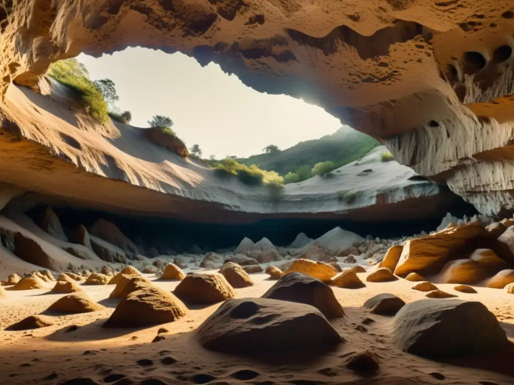 Explora la belleza de los intrincados patrones mosaicos subterráneos en esta cautivadora imagen vintage de una cueva subterránea