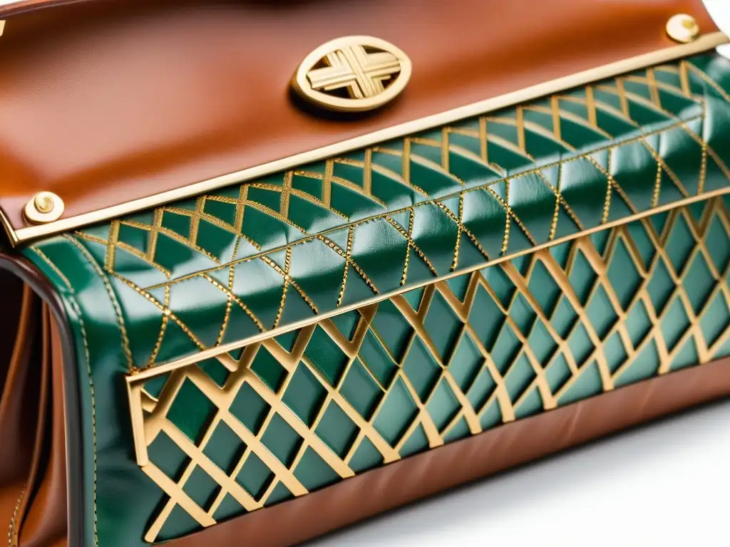 Clutch de cuero vintage con patrón geométrico inspirado en la arquitectura Un bolso de mano vintage con patrones arquitectónicos en lujoso cuero, evocando elegancia atemporal y diseño armonioso