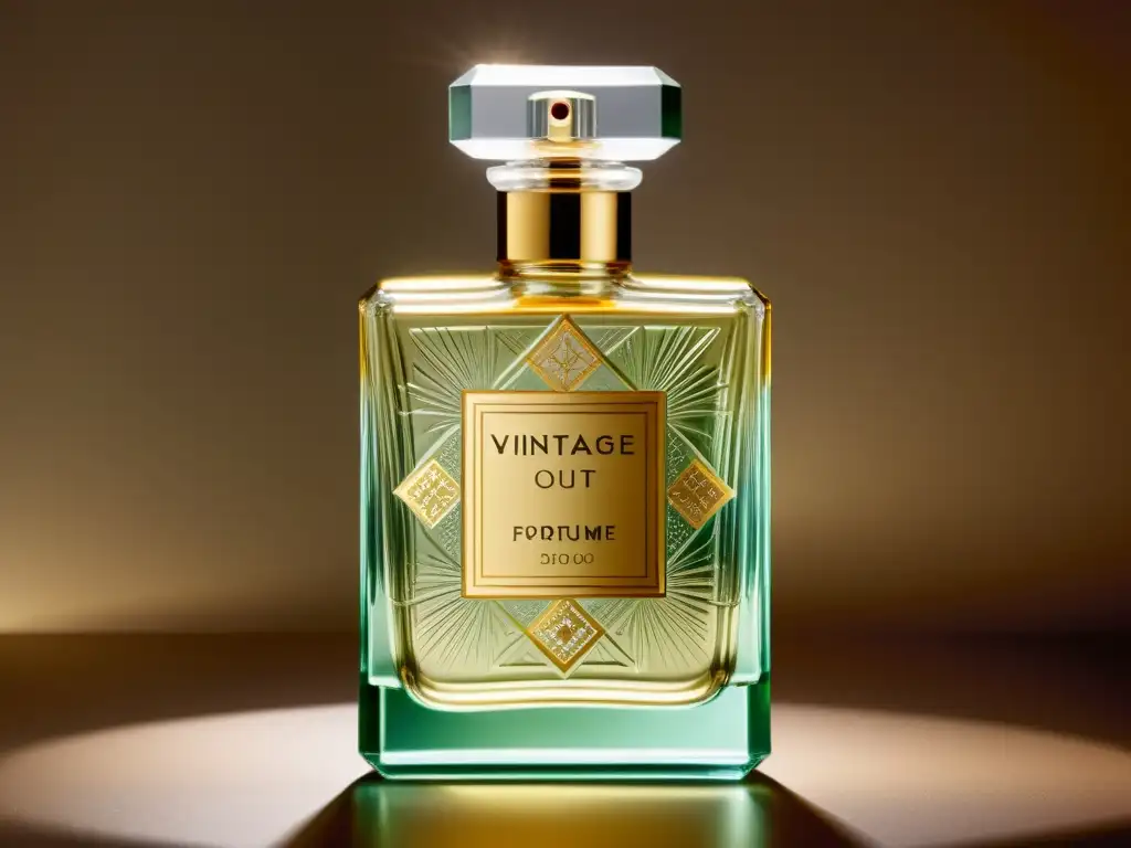 Botella de perfume vintage con patrones artísticos en diseño de envases, evocando elegancia y nostalgia