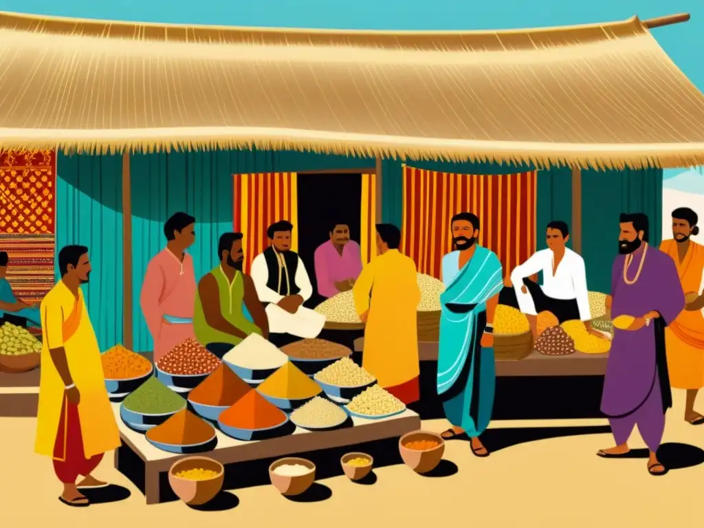 Vibrante escena de hombres en lungis en un bullicioso mercado indio Un bullicioso mercado indio donde hombres en lungis tradicionales se reúnen