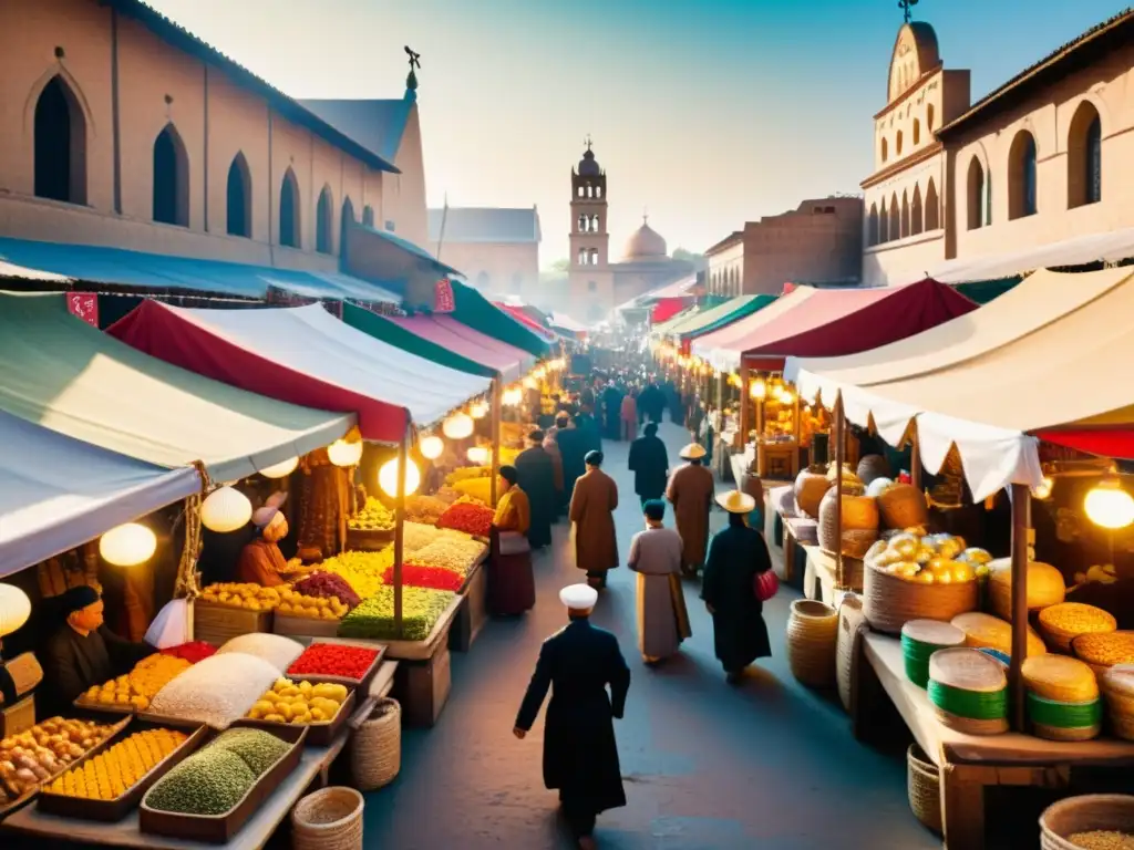 Un bullicioso mercado con patrones religiosos y una rica adaptación cultural